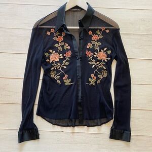 Vivienne Tam Vintage Floral Black Mesh Button Up